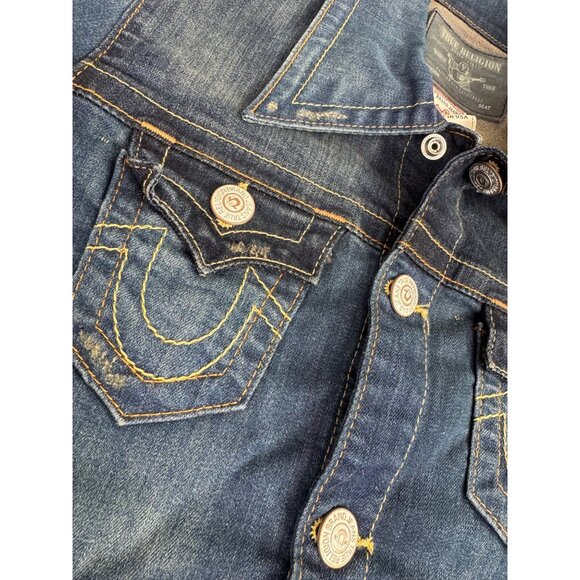 NWOT True Religion World Tour Womens Sz-S Blue Distress Denim Jacket Western - Picture 3 of 13